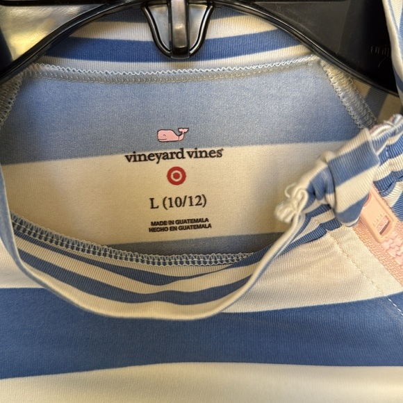 Vineyard Vines Girls Swim Shirt Rashguard 10/12 Sun Protection Pink Blue Stripe - Picture 4 of 12
